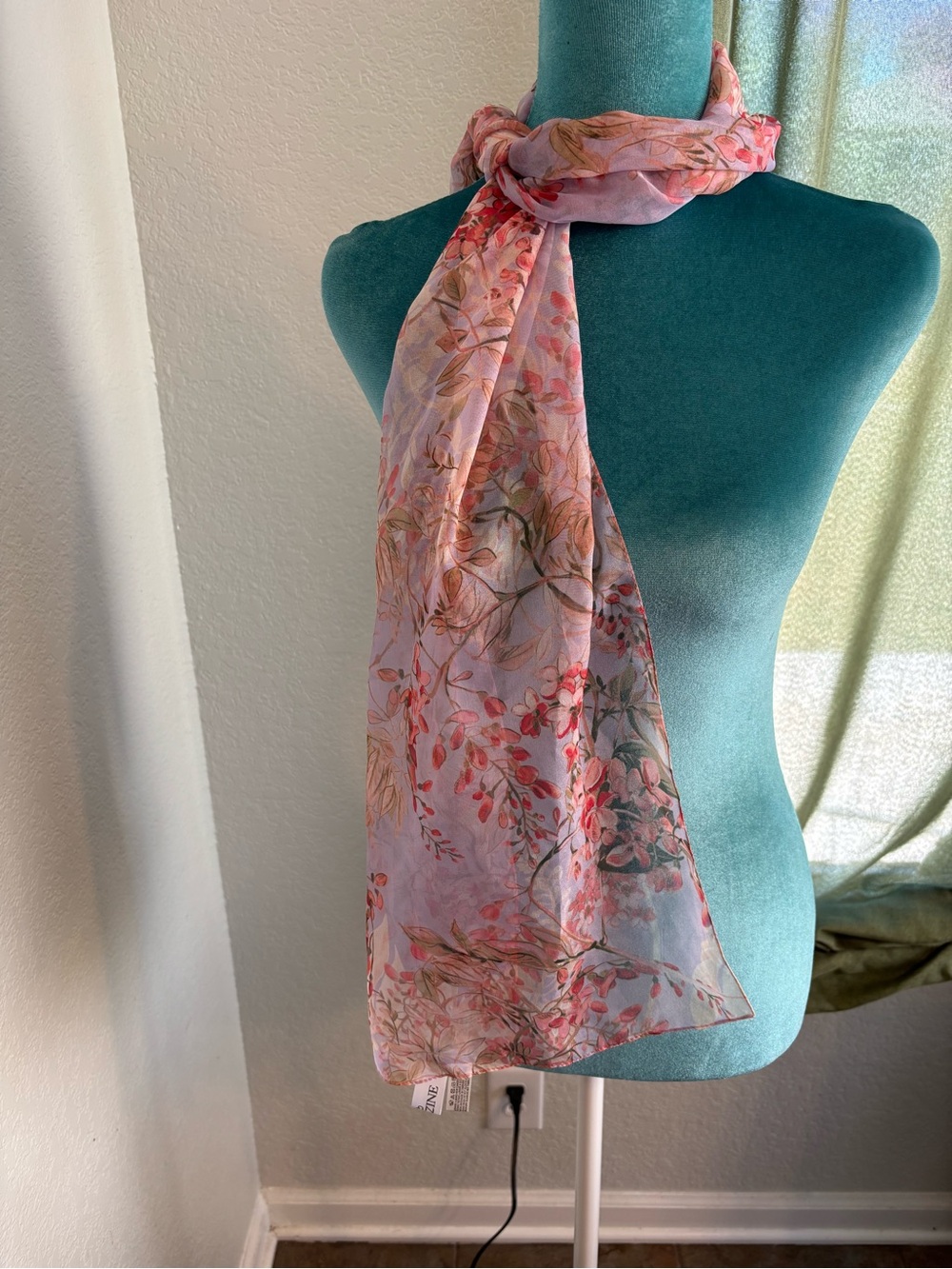 Light Pink Floral Chiffon Scarf - Elegant Women's Wrap